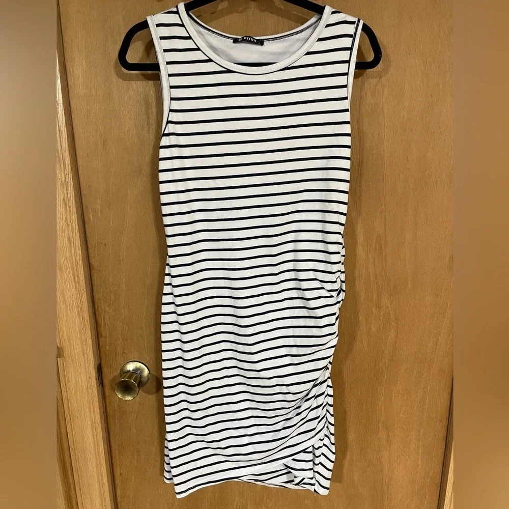 BTFBM Casual Beach Dresses Crew Neck Short Sleeve Mini Ruched Bodycon T Shirt - Picture 3 of 6